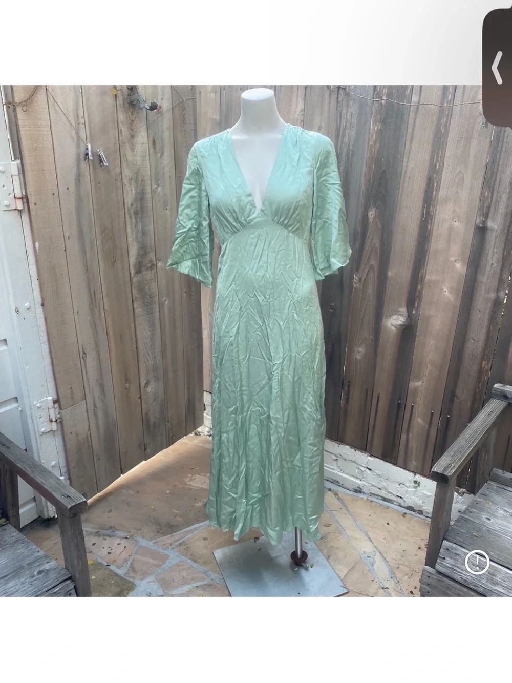 Staud satin Light Green V-Neck Midi Dress size 4